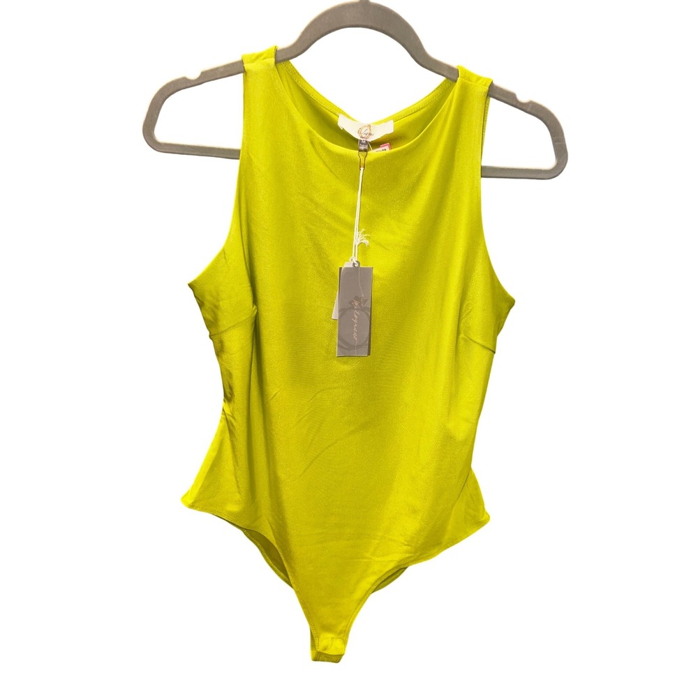 Melograno Womens Shimmer Sleeveless Bodysuit Lime Green Neon Chartreuse‎ Medium